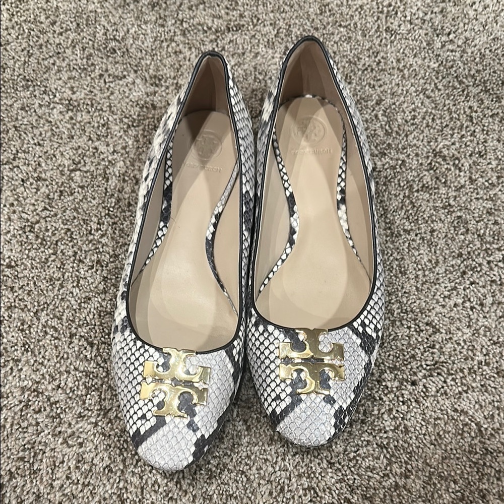 Tory Burch Snakeskin Ballet Flats - Black and White